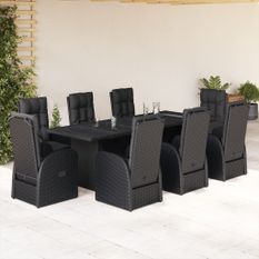 Ensemble à manger de jardin 9pcs coussins noir résine tressée