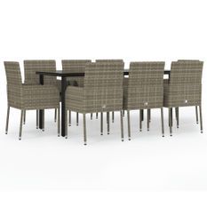 Ensemble à manger de jardin 9pcs et coussins noir et gris