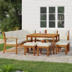 Ensemble à manger de jardin avec coussins 11 pcs bois d'acacia