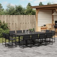 Ensemble à manger de jardin avec coussins 13 pcs noir textilène