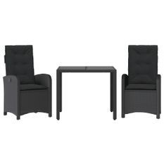 Ensemble à manger de jardin avec coussins 3 pcs Noir