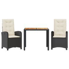Ensemble à manger de jardin avec coussins 3 pcs Noir