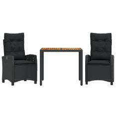 Ensemble à manger de jardin avec coussins 3 pcs Noir