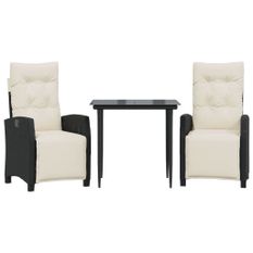Ensemble à manger de jardin avec coussins 3 pcs Noir