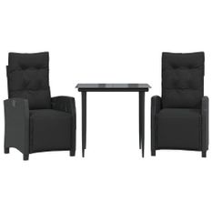Ensemble à manger de jardin avec coussins 3 pcs Noir