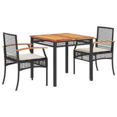 Ensemble à manger de jardin avec coussins 3 pcs Noir