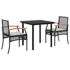 Ensemble à manger de jardin avec coussins 3 pcs Noir