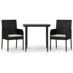 Ensemble à manger de jardin avec coussins 3 pcs Noir