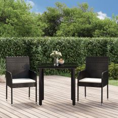 Ensemble à manger de jardin avec coussins 3 pcs Noir