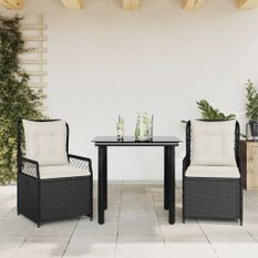 Ensemble à manger de jardin avec coussins 3 pcs Noir
