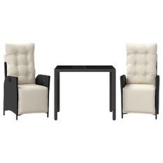 Ensemble à manger de jardin avec coussins 3 pcs Noir