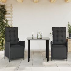 Ensemble à manger de jardin avec coussins 3 pcs Noir