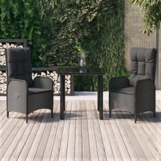Ensemble à manger de jardin avec coussins 3 pcs Noir