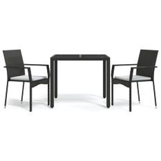 Ensemble à manger de jardin avec coussins 3 pcs Noir