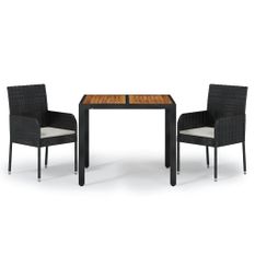 Ensemble à manger de jardin avec coussins 3 pcs Noir