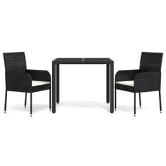 Ensemble à manger de jardin avec coussins 3 pcs Noir