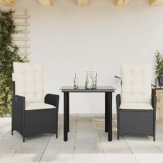 Ensemble à manger de jardin avec coussins 3 pcs Noir