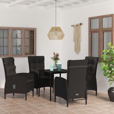 Ensemble à manger de jardin avec coussins 5 pcs Noir