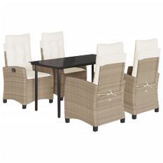 Ensemble à manger de jardin avec coussins 5pcs Beige poly rotin