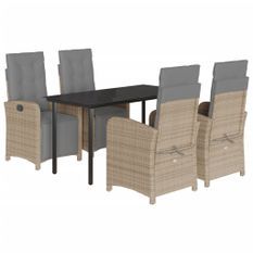 Ensemble à manger de jardin avec coussins 5pcs Beige poly rotin
