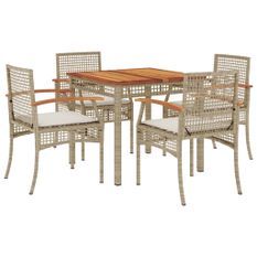 Ensemble à manger de jardin avec coussins 5pcs Beige poly rotin