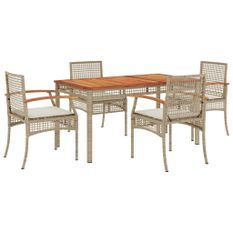 Ensemble à manger de jardin avec coussins 5pcs Beige poly rotin