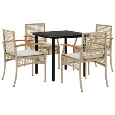 Ensemble à manger de jardin avec coussins 5pcs Beige poly rotin