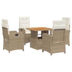 Ensemble à manger de jardin avec coussins 5pcs Beige poly rotin