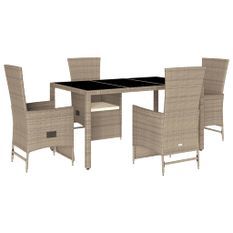 Ensemble à manger de jardin avec coussins 5pcs Beige poly rotin