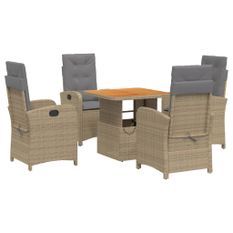 Ensemble à manger de jardin avec coussins 5pcs Beige poly rotin