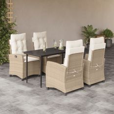 Ensemble à manger de jardin avec coussins 5pcs Beige poly rotin