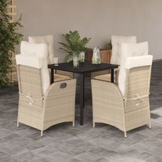 Ensemble à manger de jardin avec coussins 5pcs Beige poly rotin