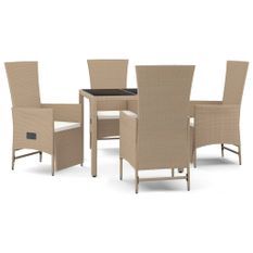 Ensemble à manger de jardin avec coussins 5pcs Beige poly rotin