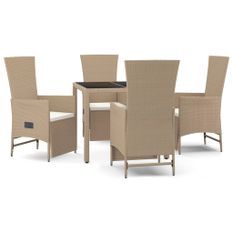 Ensemble à manger de jardin avec coussins 5pcs Beige poly rotin