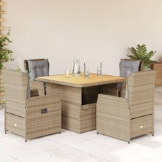 Ensemble à manger de jardin avec coussins 5pcs Beige poly rotin