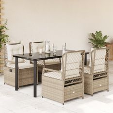 Ensemble à manger de jardin avec coussins 5pcs Beige poly rotin