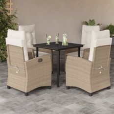 Ensemble à manger de jardin avec coussins 5pcs Beige poly rotin