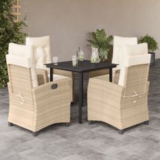 Ensemble à manger de jardin avec coussins 5pcs Beige poly rotin