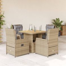 Ensemble à manger de jardin avec coussins 5pcs Beige poly rotin