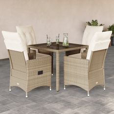 Ensemble à manger de jardin avec coussins 5pcs Beige poly rotin