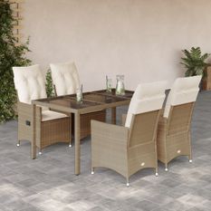 Ensemble à manger de jardin avec coussins 5pcs Beige poly rotin