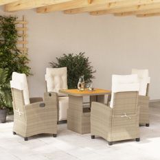 Ensemble à manger de jardin avec coussins 5pcs Beige poly rotin