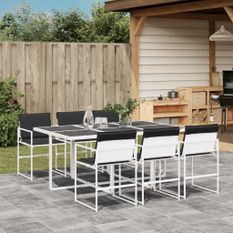 Ensemble à manger de jardin avec coussins 7 pcs blanc textilène