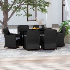 Ensemble à manger de jardin avec coussins 7 pcs Noir