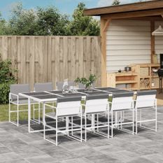 Ensemble à manger de jardin avec coussins 9 pcs blanc textilène