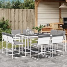 Ensemble à manger de jardin avec coussins 9 pcs blanc textilène