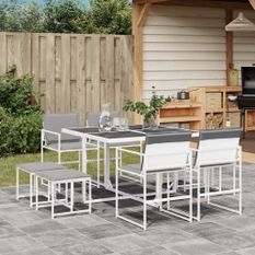 Ensemble à manger de jardin avec coussins 9 pcs blanc textilène