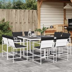 Ensemble à manger de jardin avec coussins 9 pcs blanc textilène