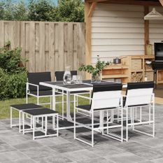 Ensemble à manger de jardin avec coussins 9 pcs blanc textilène