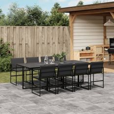 Ensemble à manger de jardin avec coussins 9 pcs noir textilène